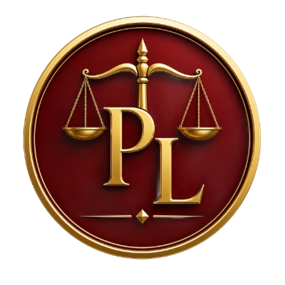 Logotipo oficial redondo da Paixão Lopes Advogados Associados com a balança da justiça e as iniciais PL